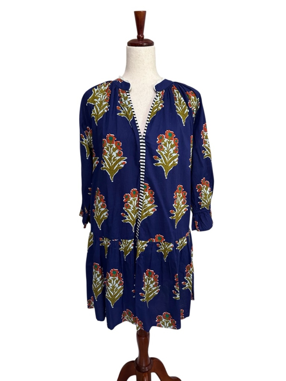 THML V-Neck Floral Print Mini Dress in Cobalt Blue